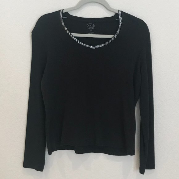 Talbots Black V-Neck Top with Rhinestone-like Decoration - Picture 1 of 3